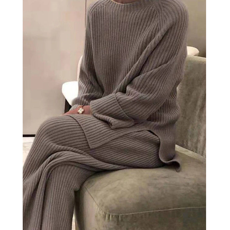 Long-Sleeved Solid Color Knitted Casual Two-Piece Set Wholesale Women'S Clothing