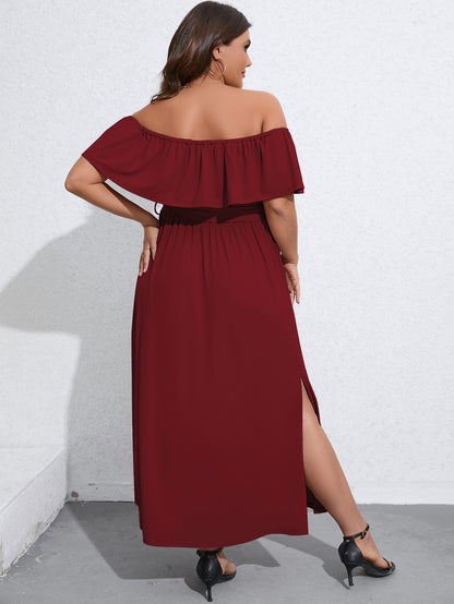 Wholesale Plus Size Womens Clothing Slit Solid Color Strapless Wood Ear Dress