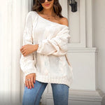 Long-Sleeved Loose Knitted One-Neck Pullover All-Match Sweater Wholesale Women'S Top