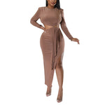 Round Neck Sexy Waist Slit Dress Wholesale Womens Clothing N3823103000104