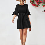 Trumpet Ruffle Sleeve Solid Color Commuter Round Neck Dress Wholesale Dresses