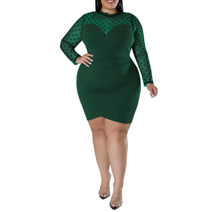 Wholesale Women Plus Size Clothing Mesh Stitching Tight Irregular Dress