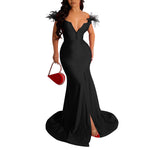 Solid Color V Neck Sleeveless Slit Trailing Dress Wholesale Womens Clothing N3823103000074
