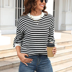 Striped Color Contrast Long-Sleeved Knitted All-Match Sweater Wholesale Women'S Top