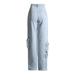 Vintage Wash High Rise Zippered Oversized Pocket Cargo Jeans Wholesale Women'S Bottom