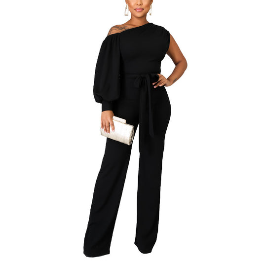 Solid Color One Shoulder Wide Leg Pants Wholesale Women'S Jumpsuits And Rompers N3823103000083