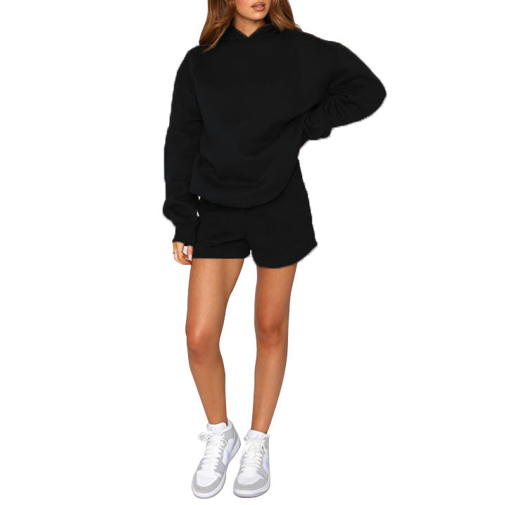 Solid Color Hooded Pullover Sweatshirt Fashion Shorts Set Wholesale Womens Clothing N3823103000051