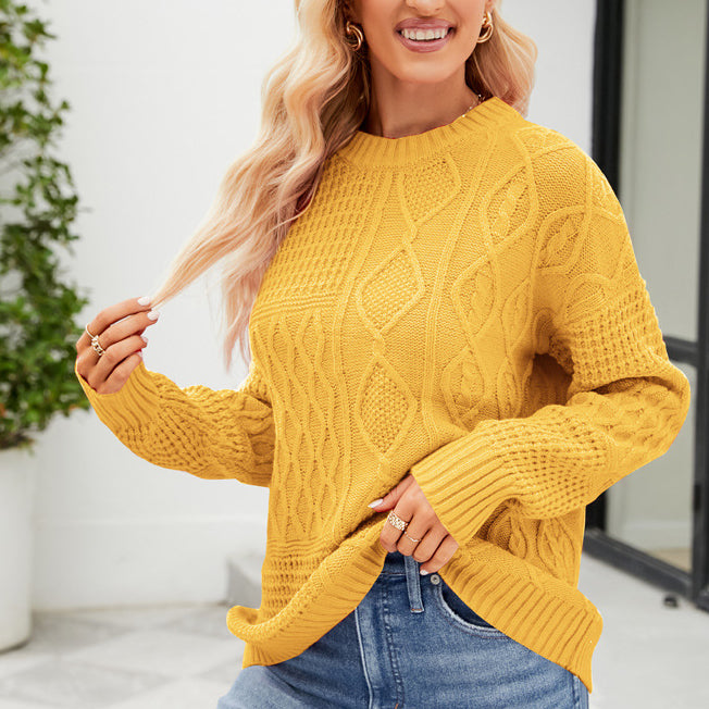 Knitted Twist Pullover Sweater Casual Solid Color Crew Neck Wholesale Womens Clothing N3823110200036