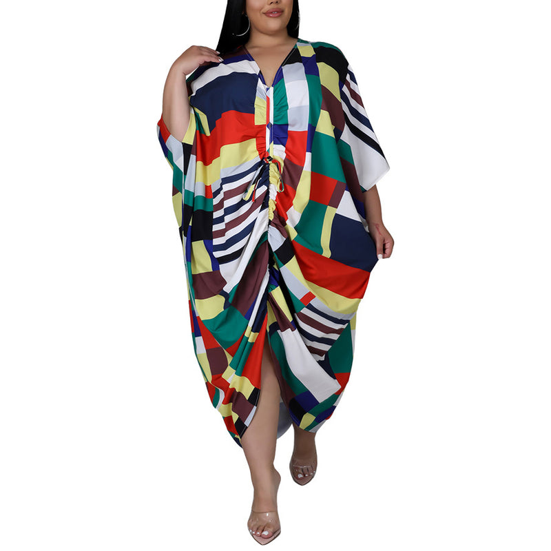 Color Block Loose Dress Wholesale Plus Size Womens Clothing N3823100900030