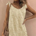 Casual Cotton Embroidered Floral Lace-Up Jumpsuit Wholesale Dresses