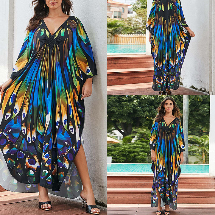 Full Printed Loose Plus Size Beach Dresses Wholesale Womens Clothing N3823112800037