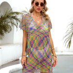 Women's Rainbow Splicing Hollow Loose Knit Beach Cover-up Wholesale Womens Clothing N3824010500089