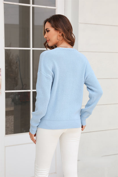 V-Neck Twist-Knit Solid-Color Pullover Sweater Wholesale Women'S Top