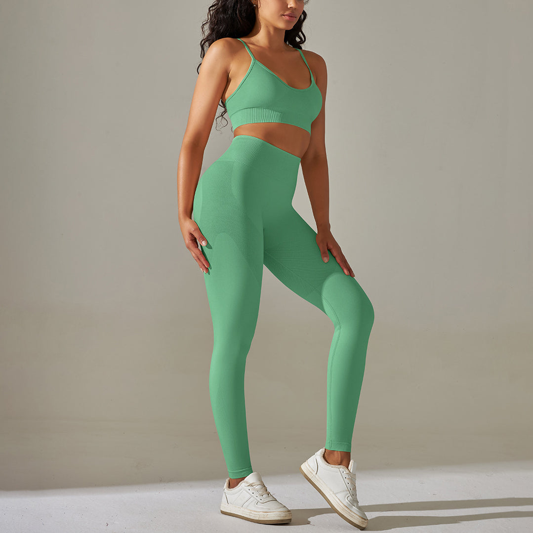 Seamless Solid Color Crop Tops High Waist Leggings Sports Suit Wholesale Womens Clothing