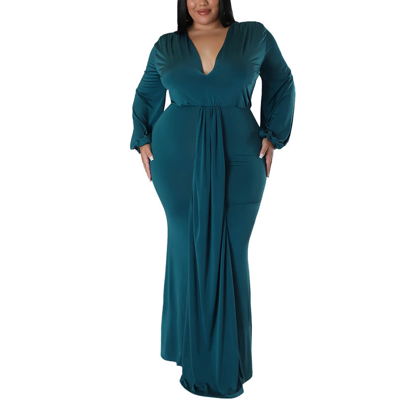 Sexy Irregular V-Neck Dress Wholesale Plus Size Womens Clothing N3823100900054