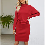 Solid Color Turtleneck Knitted Sweater Dress Wholesale Womens Clothing N3823110200043