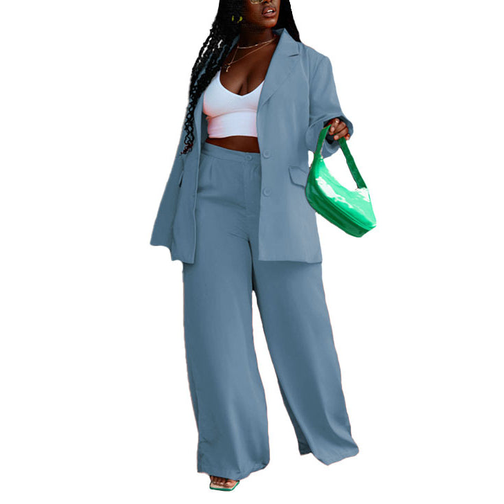 Women's Solid Color Long Blazer Wide Leg Pants Suit Wholesale Womens Clothing N3823103000039