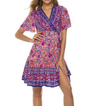 Women's Boho Beach Resort Dress Short Sleeve Deep V Wholesale Womens Clothing N3823121400190