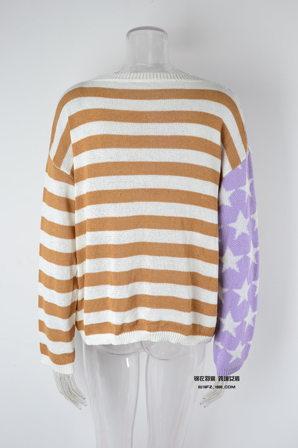 Contrast Stripe Knit Long Sleeve Crewneck Sweater Wholesale Women'S Top