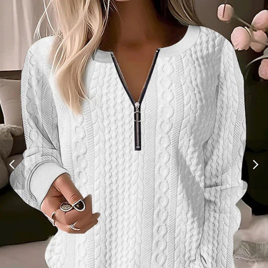 Jacquard Stand Collar Pullover Long Sleeve Solid Color Sweatshirt Wholesale Womens Clothing N3823112200023