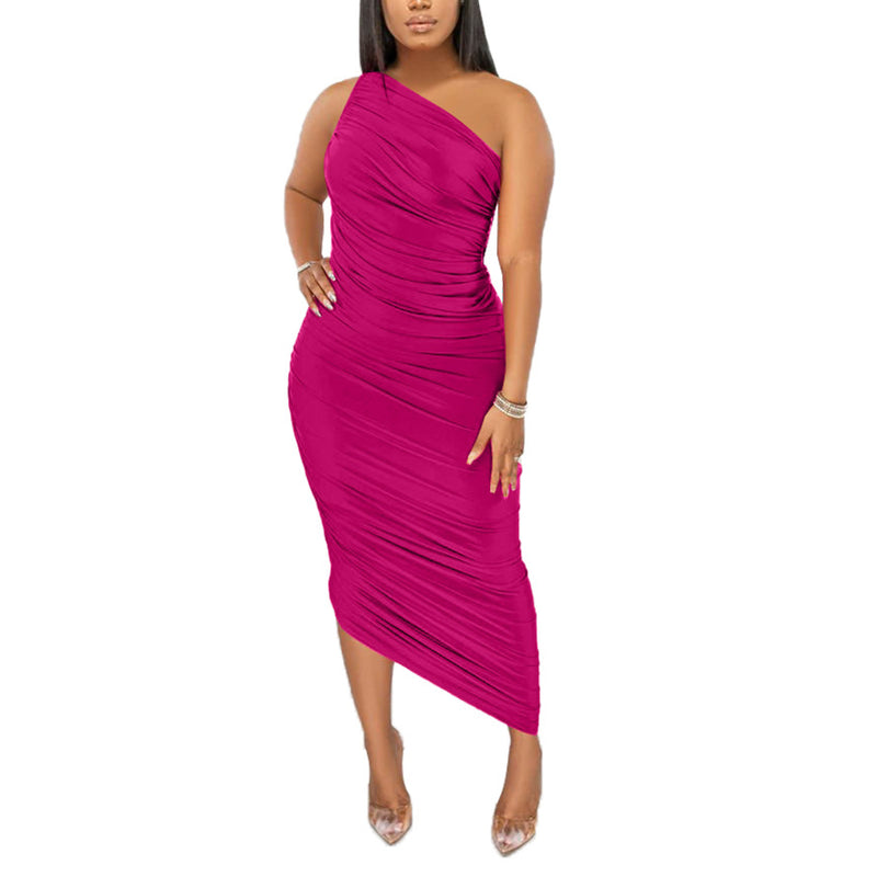 Sexy Hip-Hugging Slanted Shoulder Slim Dress Wholesale Womens Clothing N3823103000073