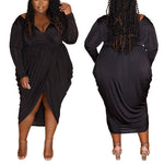 Sexy Deep V-Neck Fashion Pleated Elegant Long Dress Wholesale Plus Size Womens Clothing N3823100900026