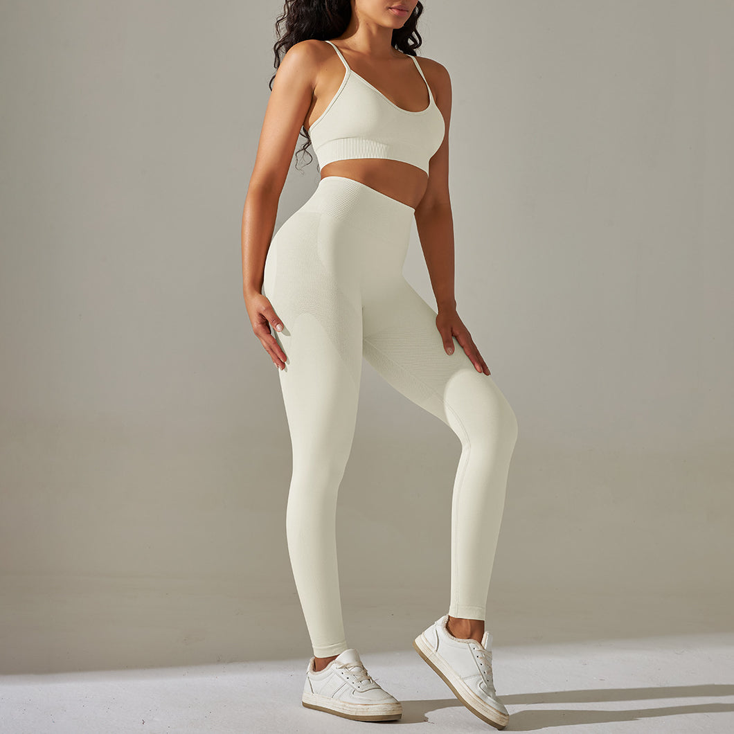 Seamless Solid Color Crop Tops High Waist Leggings Sports Suit Wholesale Womens Clothing