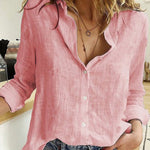 Sexy Solid Color Long Sleeve Single Breasted Linen Loose Top Wholesale Womens Tops
