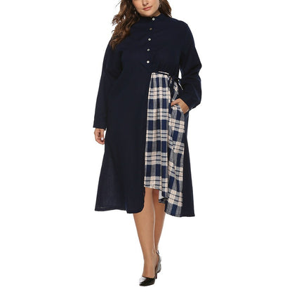 Casual Round Neck Plaid Patchwork Long Sleeve Dress Wholesale Dresses