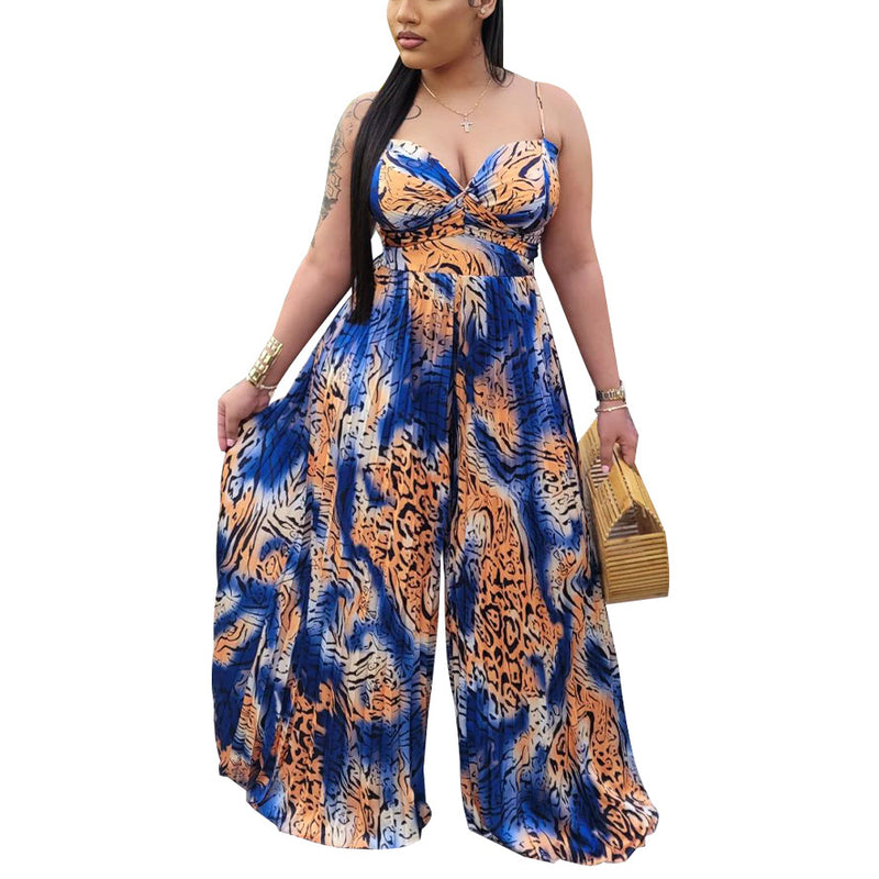 All Over Print Sling Pleated Jumpsuit Wholesale Womens Clothing N3823103000095