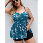 Wholesale Women Plus Size Clothing Conservative Boxer Printed Two-Piece Swimsuit