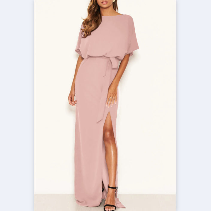 Elegant Slit Solid Color Shoulder Sleeve Party Dress Wholesale Dresses
