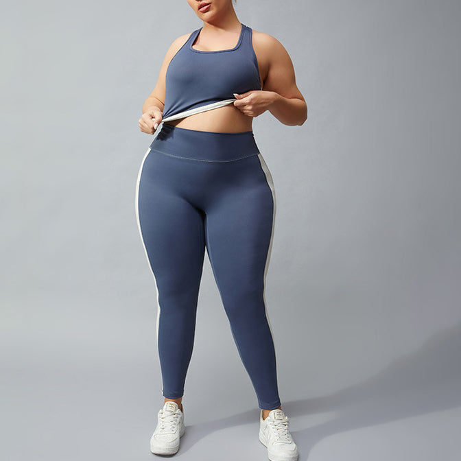 Wholesale Plus Size Womens Clothing Contrast Color Sleeveless Crop Tops Leggings Tracksuit