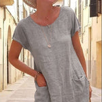 Casual Solid Color Casual Pocket Cotton Linen Dress Wholesale Womens Clothing N3823072600068