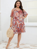 Wholesale Plus Size Womens Clothing Hollow Bell Sleeve Printed Loose Dress