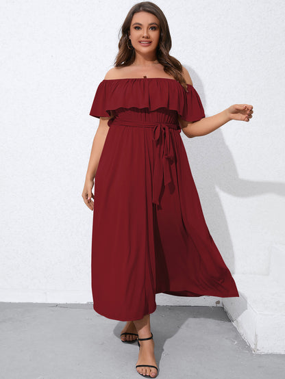 Wholesale Plus Size Womens Clothing Slit Solid Color Strapless Wood Ear Dress