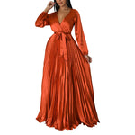 V-Neck Balloon Sleeves Pleated Dress Wholesale Womens Clothing N3823103000067