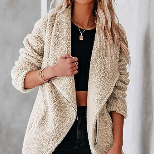 Wool Lamb Zipper Pockets Grain Fleece Jacket Wholesale Womens Clothing N3823100900006