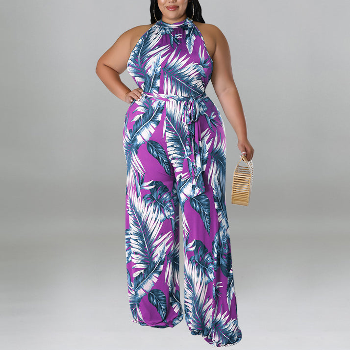 Wholesale Women Plus Size Clothing Sleeveless Cutout Print Jumpsuit