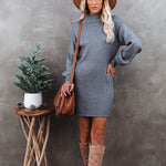 Fashion Solid Color Long Sleeve Round Neck Knitted Dress Wholesale Dresses