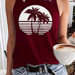 Casual Coconut Tree Print Crew Neck Sleeveless T-Shirt Wholesale Womens Tops