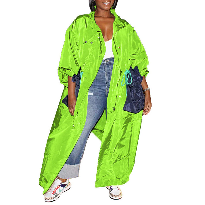 Long Sleeve Stand Collar Jacket Long Windbreaker Coat Wholesale Womens Clothing N3823110200082