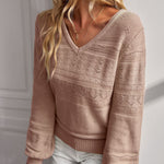 Warm And Versatile Solid Color Knitted V-Neck Sweater Wholesale Women'S Top