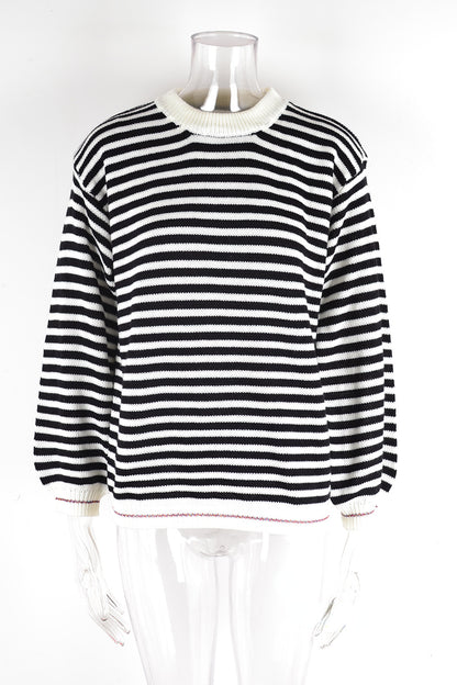 Striped Color Contrast Long-Sleeved Knitted All-Match Sweater Wholesale Women'S Top