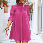 Loose Pleated Doll Trumpet Sleeve Solid Color Dress Wholesale Dresses