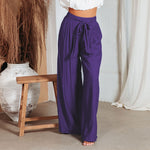 Casual Solid Color Loose Strapped Wide Leg Pants Wholesale Womens Clothing