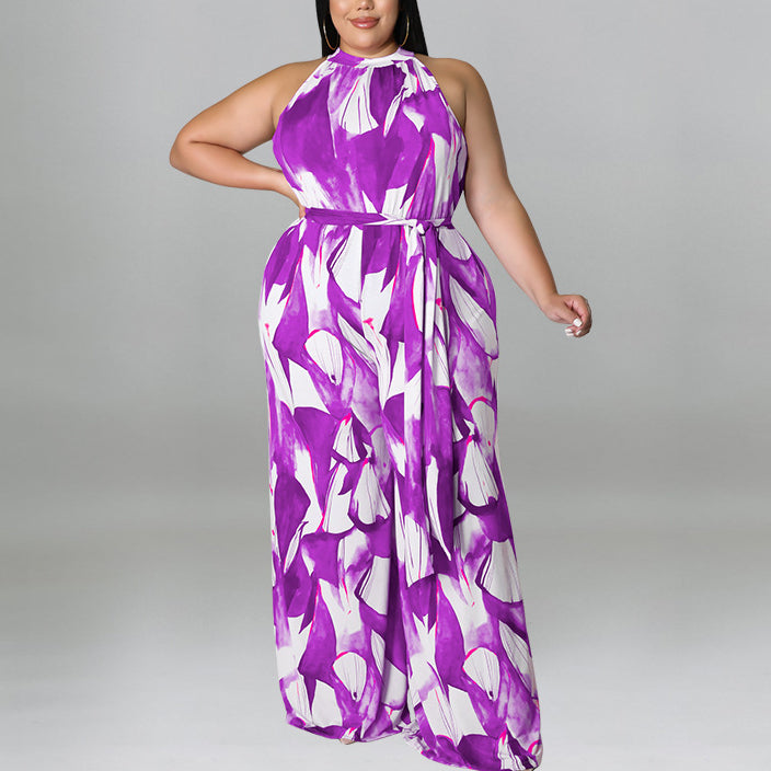 Wholesale Women Plus Size Clothing Sleeveless Cutout Print Jumpsuit