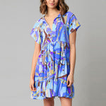 Abstract Geometric Print Fringed Short-Sleeved Thin Dress Wholesale Dresses