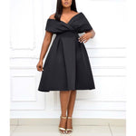 Short Sleeve V Neck Off Shoulder Dress Wholesale Womens Plus Size Clothing N3823112300131