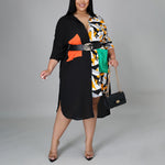 Sexy Leopard Print Patchwork Pocket Shirt Dress Wholesale Plus Size Womens Clothing N3823100900031